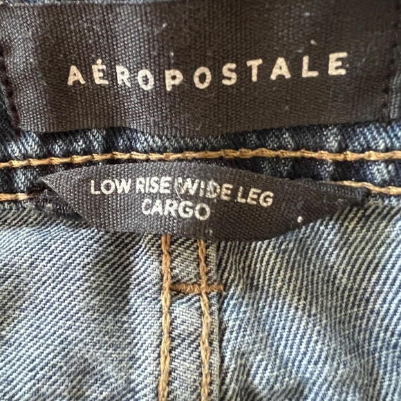 AEROPOSTALE Jeans Utility Cargo Low Rise Wide Leg Sz 2 Strappy Blue 100% Cotton - Picture 7 of 8